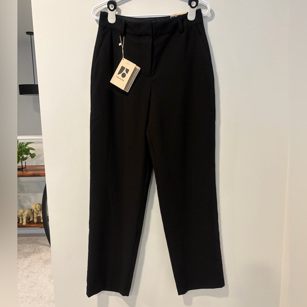 Frank & Oak The Jane Black Straight Leg High Rise Wool Blend Trousers NWT!